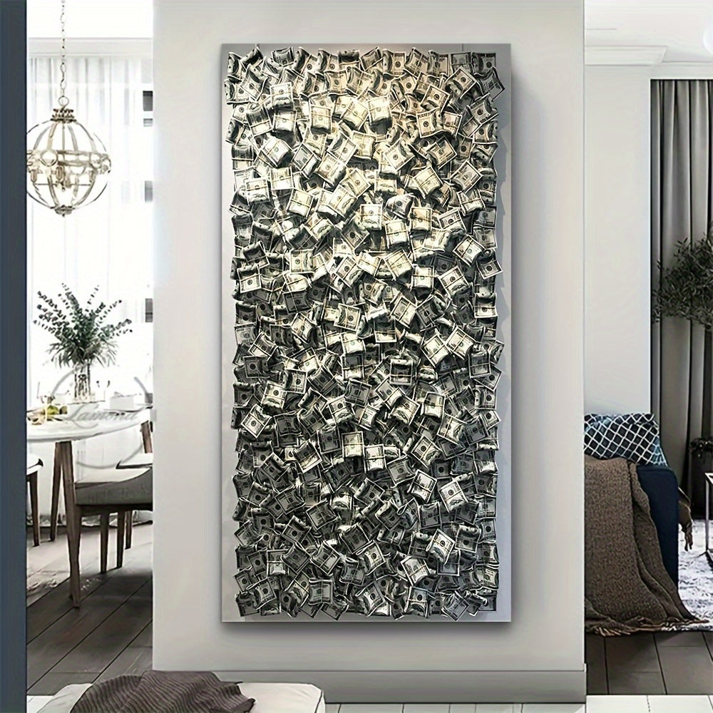 1pc Art Deco Modern Classic Style Canvas Poster, Monochrome Money Stack Art Print, Frameless Wall Art, Ink on Canvas, Portrait Orientation, Large 23.6x47.2 Inch, with Wall Hanging Decor for Home Office, Living Room, Bedroom,