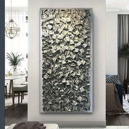 1pc Art Deco Modern Classic Style Canvas Poster, Monochrome Money Stack Art Print, Frameless Wall Art, Ink on Canvas, Portrait Orientation, Large 23.6x47.2 Inch, with Wall Hanging Decor for Home Office, Living Room, Bedroom,