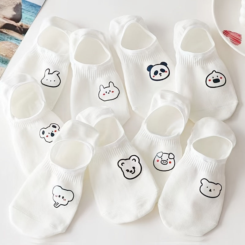 10 Pairs Ultra-Soft Womens Short Socks - Adorable Cartoon Prints, Lightweight & Breathable Low Cut Ankle Socks - Assorted Styles for Everyday Fashion