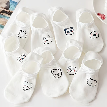 10 Pairs Ultra-Soft Womens Short Socks - Adorable Cartoon Prints, Lightweight & Breathable Low Cut Ankle Socks - Assorted Styles for Everyday Fashion