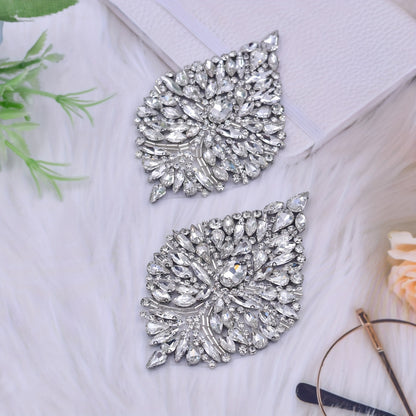 [Silvery Rhinestone Applique Patch] 2pcs Silvery Rhinestone Applique Patch - Sewing Iron-On Dress Shoes Decoration Accessories