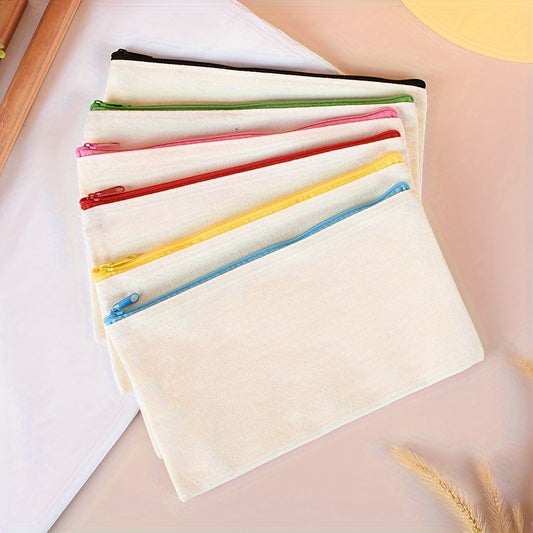 12PCS Blank Canvas Bag with Zipper, Multi Color Makeup Canvas Bag Cosmetic Bags Blank Pencil Case for School Travel DIY Accessories Storage