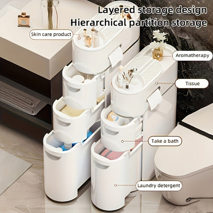 1pc 3/4/5 Layer White Plastic Pull-Out Cabinet, Multi-Functional Home Storage Organizer For Bathroom/Kitchen/Living Room Alone Shelf For Homeowners & Organizers With Wheels