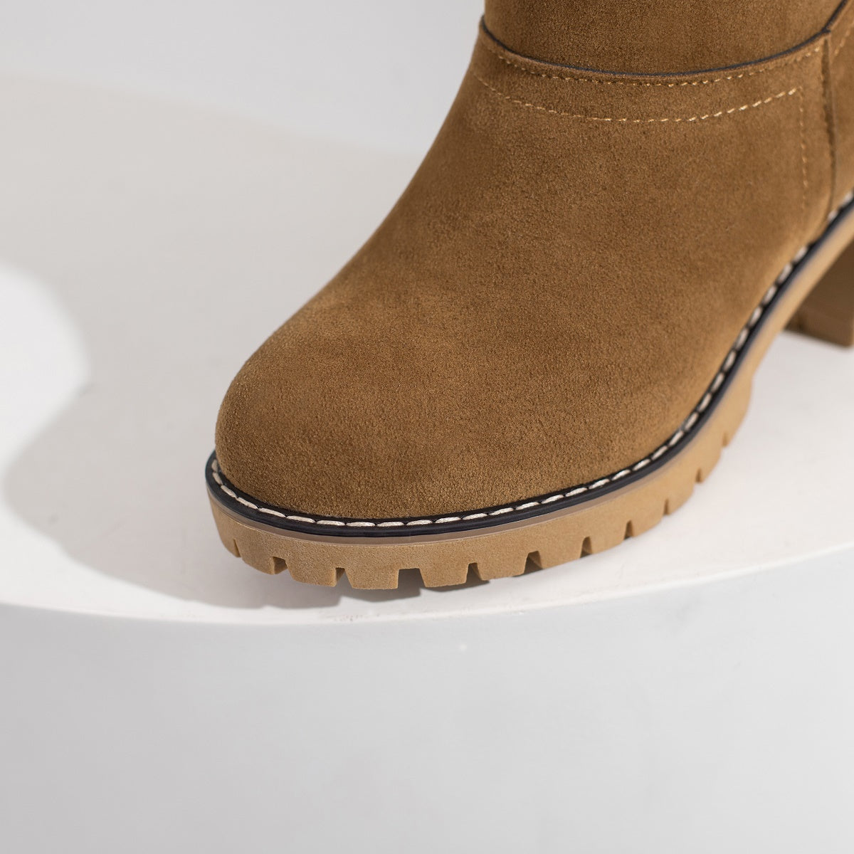 [Faux Fur Lined Boots] Warm Faux Fur Lined Women's Boots - Slip On Block Heeled Ankle Boots - Women's Footwear