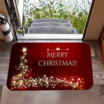 1pc Festive Christmas Welcome Doormat - Anti-Slip, Stain-Resistant, Machine Washable Area Rug with Shiny Star Pattern for Living Room, Bedroom, Kitchen, Office, Holiday Home Decoration - Perfect for Christmas Festival Celebra