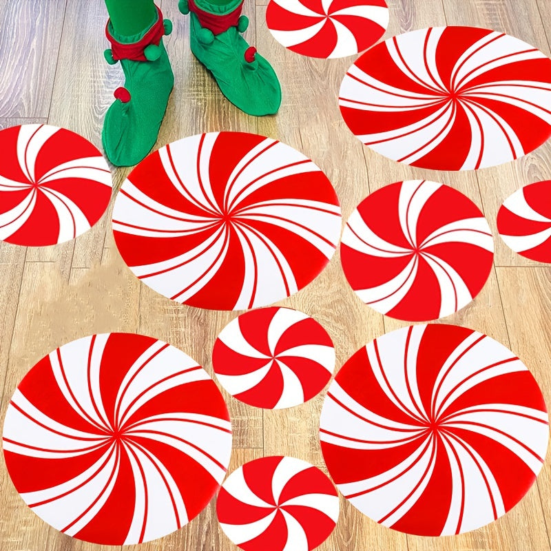 12pcs Red Candy Stickers, Christmas Decoration, Red Candy Wall Floor Stickers, Christmas Decoration Window Stickers, Christmas Party Decoration, Home Decoration Stickers, Christmas Party Supply