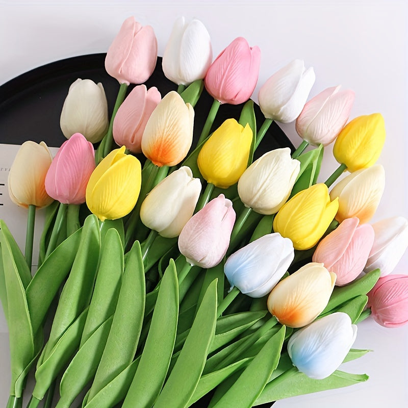 10pcs, Artificial Tulip, Artificial Flower Faux Flower Realistic Simulation Flower Blooming DIY Craft Bridal Bouquet Home Table Living Room Decoration, Indoor Outdoor Decoration