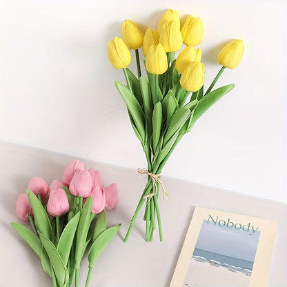 10pcs, Artificial Tulip, Artificial Flower Faux Flower Realistic Simulation Flower Blooming DIY Craft Bridal Bouquet Home Table Living Room Decoration, Indoor Outdoor Decoration