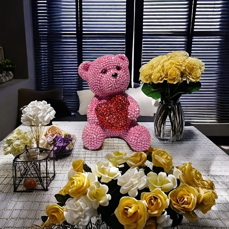 [Art Deco Pink Bear Sculpture] 1pc Art Deco Style Resin Pink Bear Sculpture, Love Theme Figurine, Versatile Room Decor for Living Room, Bedroom, Prayer Room, Christmas, Halloween, Thanksgiving, Valentine's Day, New Year