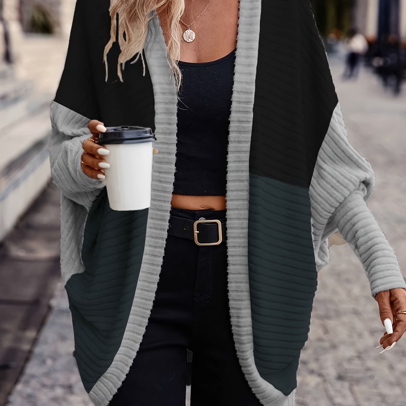 Stylish Versatile Color-Block Loose Cardigan for Women