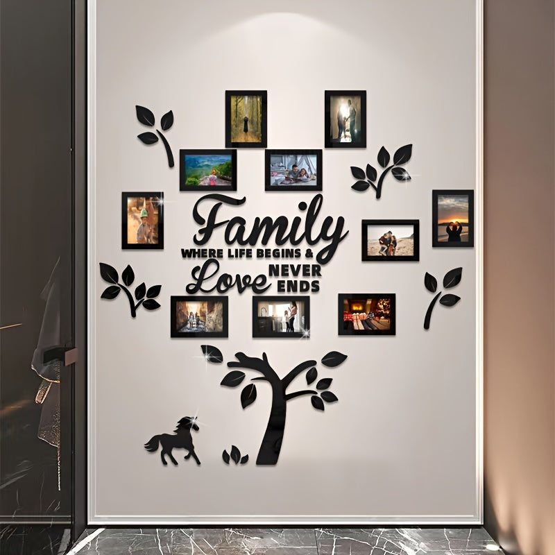 10-piece Photo Frame Combination Puzzle Photo Frame Tree Acrylic Mirror Wall Stickers, Place Your Favorite Photos To Decorate The Blank Wall To Create A Bright And Fashionable Visual Effect To Enhance The Beauty Of The Space!