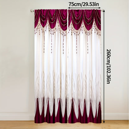 [Contemporary Curtains] 2pcs, 2D FLAT PRINTING Curtains, Contemporary Curtains red Durable 100% Polyester Fabric (without rod, No movement, no battery) Art Deco Festive for Living Room, Bedroom, Kitchen, Bathroom Decor, 2D Fl