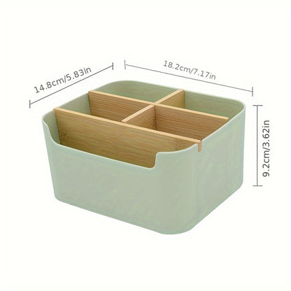 1pc 5 Compartments Bamboo Desk Organizer, Office Organizer with Pen Holder, Bathroom Make Up Storage Box, Living Room Sundries Holder, Bedroom Earing Hair Ring Jewelry Storage Box, Desk & Drawer Organizer for Home Storage