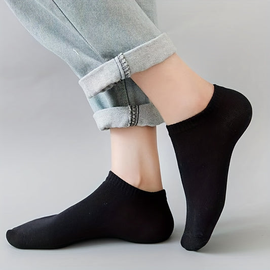 1/5/10/20 Pairs Men's Anti-odor Plain Color Thin Sweat-absorbing Breathable Invisible Ankle Socks, Boat Socks For Spring & Summer