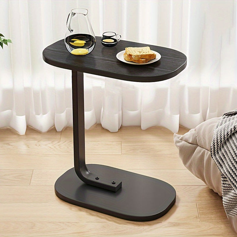 [Adjustable Height Wooden Side Table] Chic C-Shaped Wooden Side Table with Adjustable Height - Modern Art Deco Design, Sturdy Metal Legs for Living Room & Outdoor Use