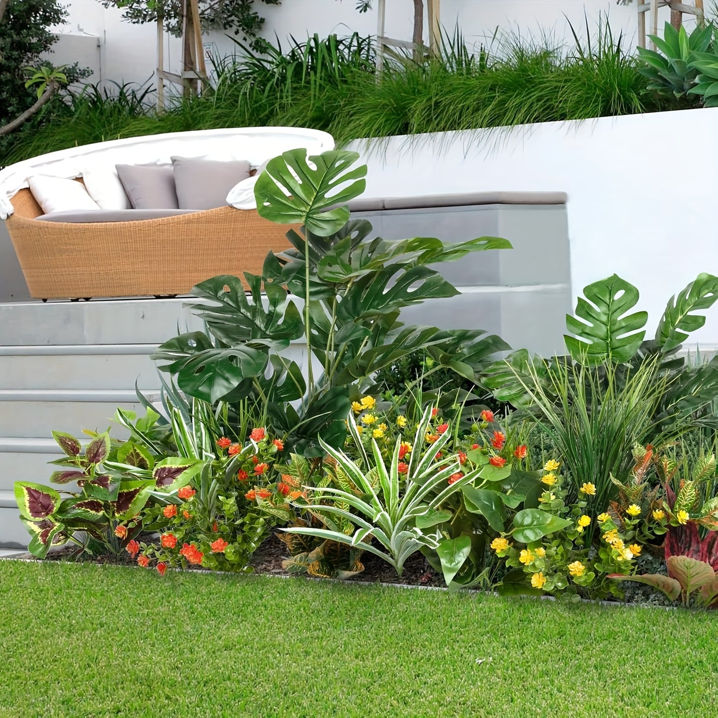 18 outdoor artificial plants, anti UV, fake green stems, fake shrubs, indoor and outdoor hanging, front porch, courtyard garden, window sill box, home decoration