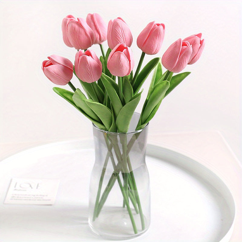 10pcs, Artificial Tulip, Artificial Flower Faux Flower Realistic Simulation Flower Blooming DIY Craft Bridal Bouquet Home Table Living Room Decoration, Indoor Outdoor Decoration