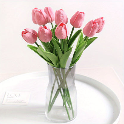 10pcs, Artificial Tulip, Artificial Flower Faux Flower Realistic Simulation Flower Blooming DIY Craft Bridal Bouquet Home Table Living Room Decoration, Indoor Outdoor Decoration