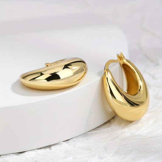 1 Pair Charm-In Elegant Hoop Earrings, 18K Golden Plated Copper, Fashionable Daily & Gift Wear, Valentine'S Day Suitable, All-Season Accessory