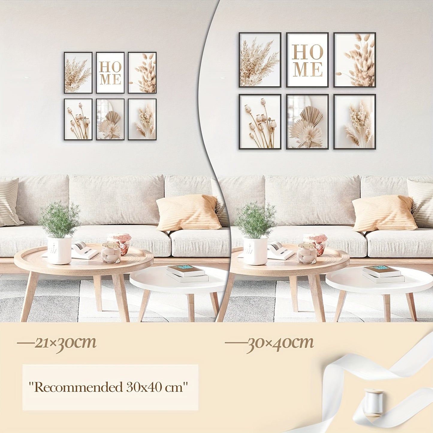 6pcs Unframed Beige Canvas Painting Set, Pampas Grass Painting Poster, Dried Grass Wall Art Painting, Reed Wall Paintings, Leaf Wall Art, Fan Blades Print Pictures, Herbarium Art Prints, Nordic Wall Posters, Home Decoration