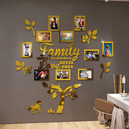 10-piece Photo Frame Combination Puzzle Photo Frame Tree Acrylic Mirror Wall Stickers, Place Your Favorite Photos To Decorate The Blank Wall To Create A Bright And Fashionable Visual Effect To Enhance The Beauty Of The Space!