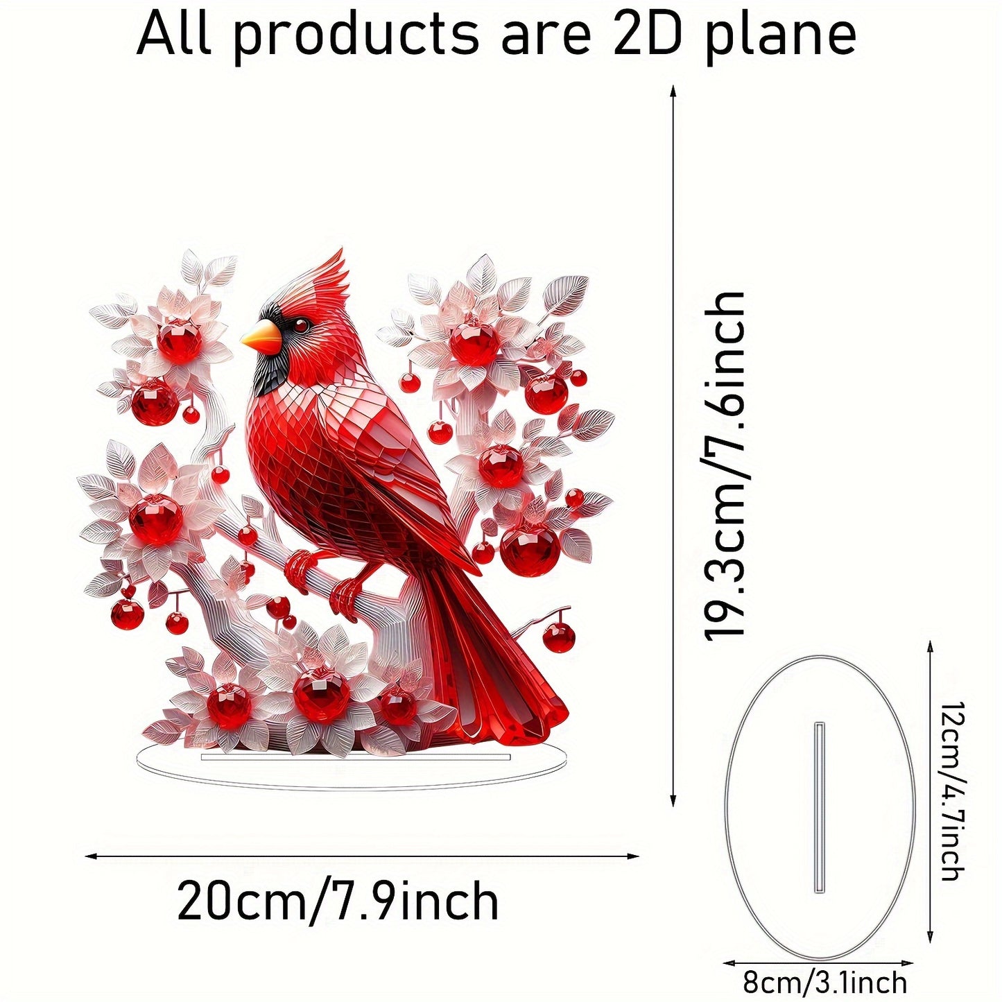 1pc Acrylic Cardinal Bird Statue with White Floral Accents, Art Deco Style Tabletop Decor, Animal Theme Desk Ornament, Ideal for Valentine'S Day, Christmas, Home, Office, Living Room, Bar - No Power Needed