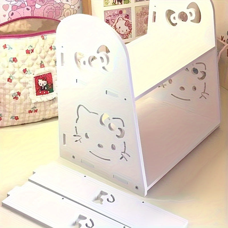 [Wooden Hello Kitty Display Stand Organizer] Sanrio Hello Kitty Wooden Desk Organizer Shelf, Multipurpose Rectangular Display Stand for Dorm, Office, and Home Storage