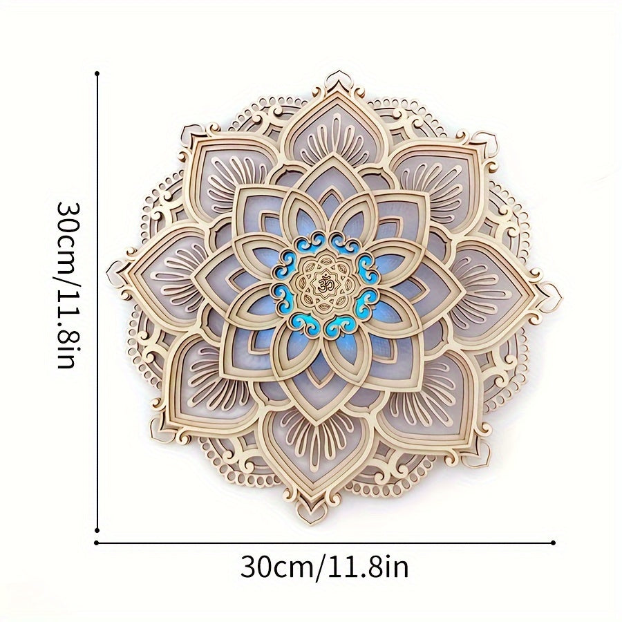 [3D Carved Wooden Mandala Light] Wooden mandala atmosphere LED night light, creative three-dimensional carved gifts, home decoration pendant crafts, Christmas, birthday gifts.