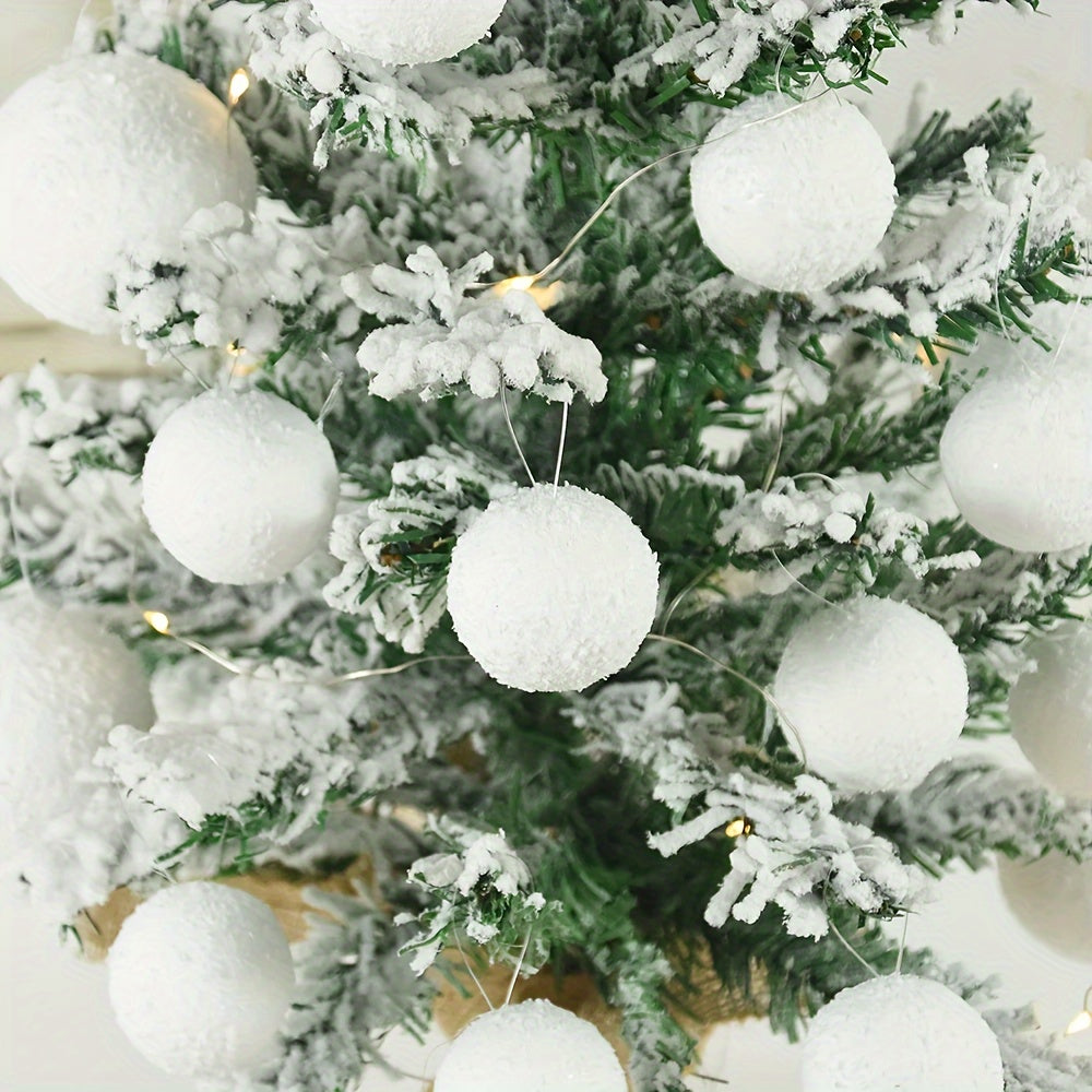18pcs, White Foam Christmas Balls Ornaments For Xmas Tree Hanging Pendant Ball Holiday New Year Wedding Party Home Decoration Supplies