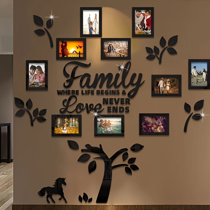 10-piece Photo Frame Combination Puzzle Photo Frame Tree Acrylic Mirror Wall Stickers, Place Your Favorite Photos To Decorate The Blank Wall To Create A Bright And Fashionable Visual Effect To Enhance The Beauty Of The Space!