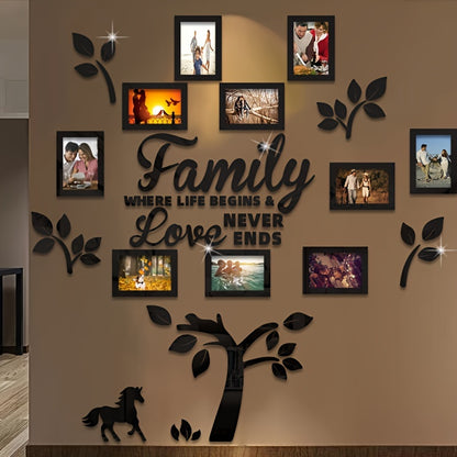 10-piece Photo Frame Combination Puzzle Photo Frame Tree Acrylic Mirror Wall Stickers, Place Your Favorite Photos To Decorate The Blank Wall To Create A Bright And Fashionable Visual Effect To Enhance The Beauty Of The Space!