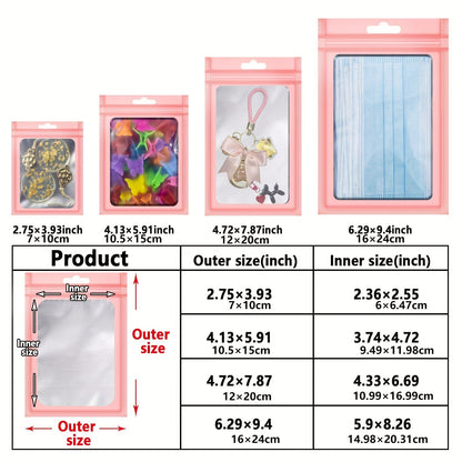 [Holographic Zipper Lock Bags] 100-Pack Holographic Zipper Lock Resealable Bags | Moisture-Proof Aluminum Foil Polyester Film Flat Transparent Window Pouch for Electronics/Jewelry/Cosmetics Organization, 4 Size Options, Non-f