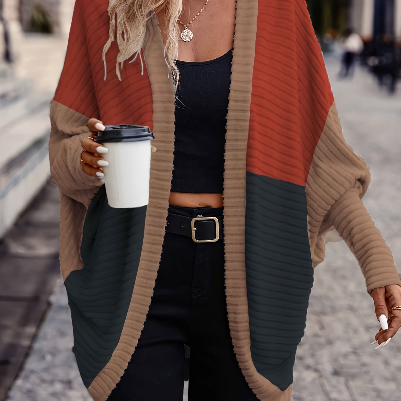 Stylish Versatile Color-Block Loose Cardigan for Women