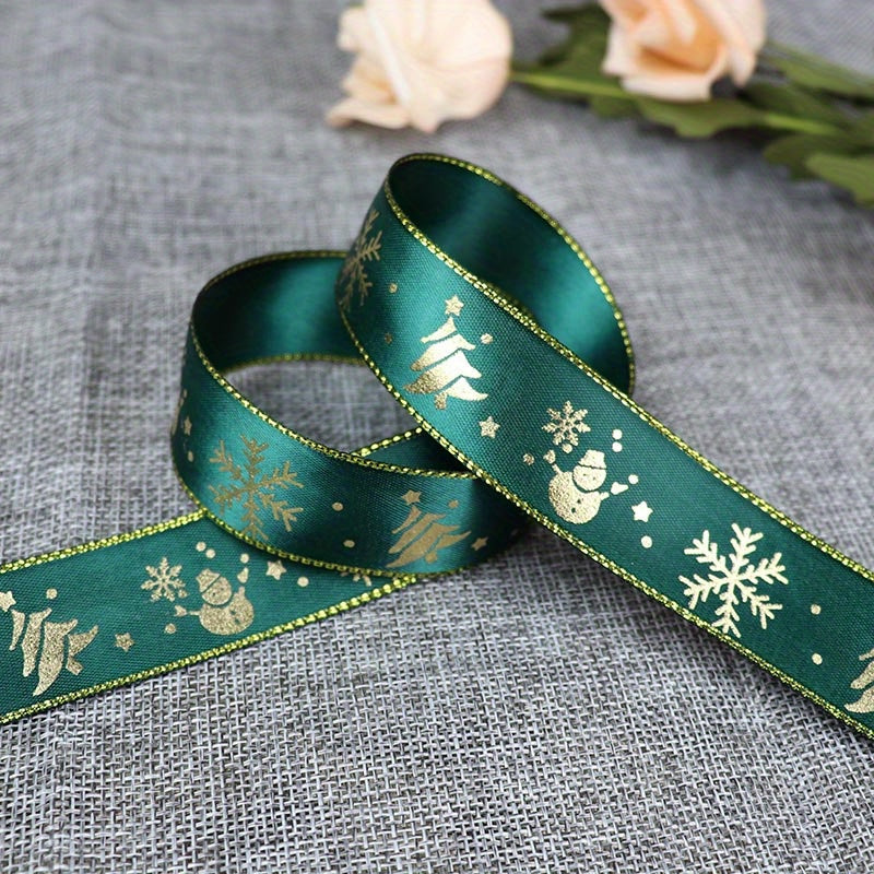 1pc 5 Yards 25mm Bronzing Christmas Ribbon Printed Polyester Ribbon For Christmas Decoration Gift Wrapping DIY Sewing Fabric