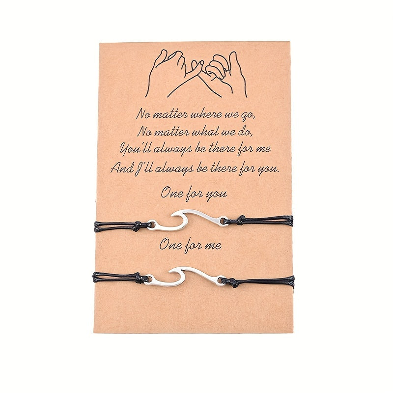 [Alloy Braided BFF Couple Friends] 2pcs/Set Wave Design Alloy Braided Bracelet Beach Style Hand Decoration Gift For BFF Couple Friends