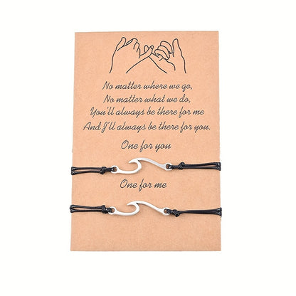 [Alloy Braided BFF Couple Friends] 2pcs/Set Wave Design Alloy Braided Bracelet Beach Style Hand Decoration Gift For BFF Couple Friends
