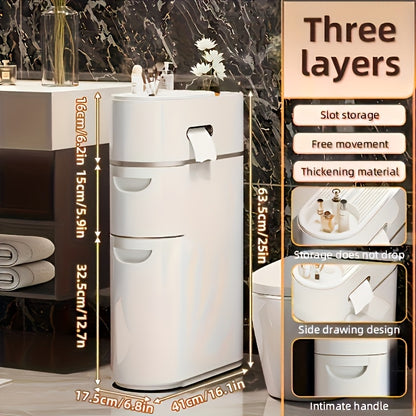 1pc 3/4/5 Layer White Plastic Pull-Out Cabinet, Multi-Functional Home Storage Organizer For Bathroom/Kitchen/Living Room Alone Shelf For Homeowners & Organizers With Wheels