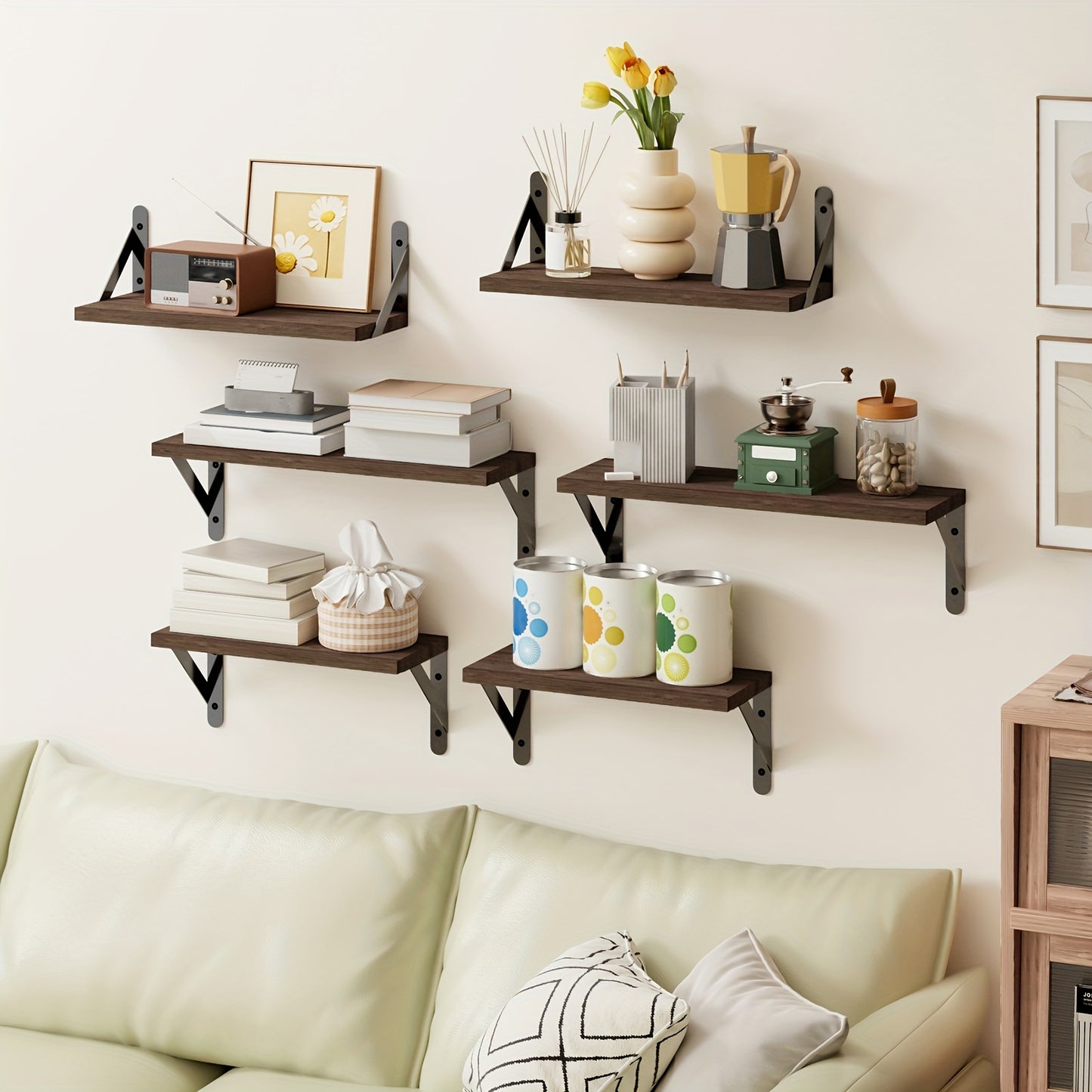 [4pcs Floating Shelves] 4pcs Floating Shelves, Wall Mounted Shelves | For Room Decor, Bathroom Storage, Bedroom, Living Room, And Plants, Home Storage Decoration Utility Shelf