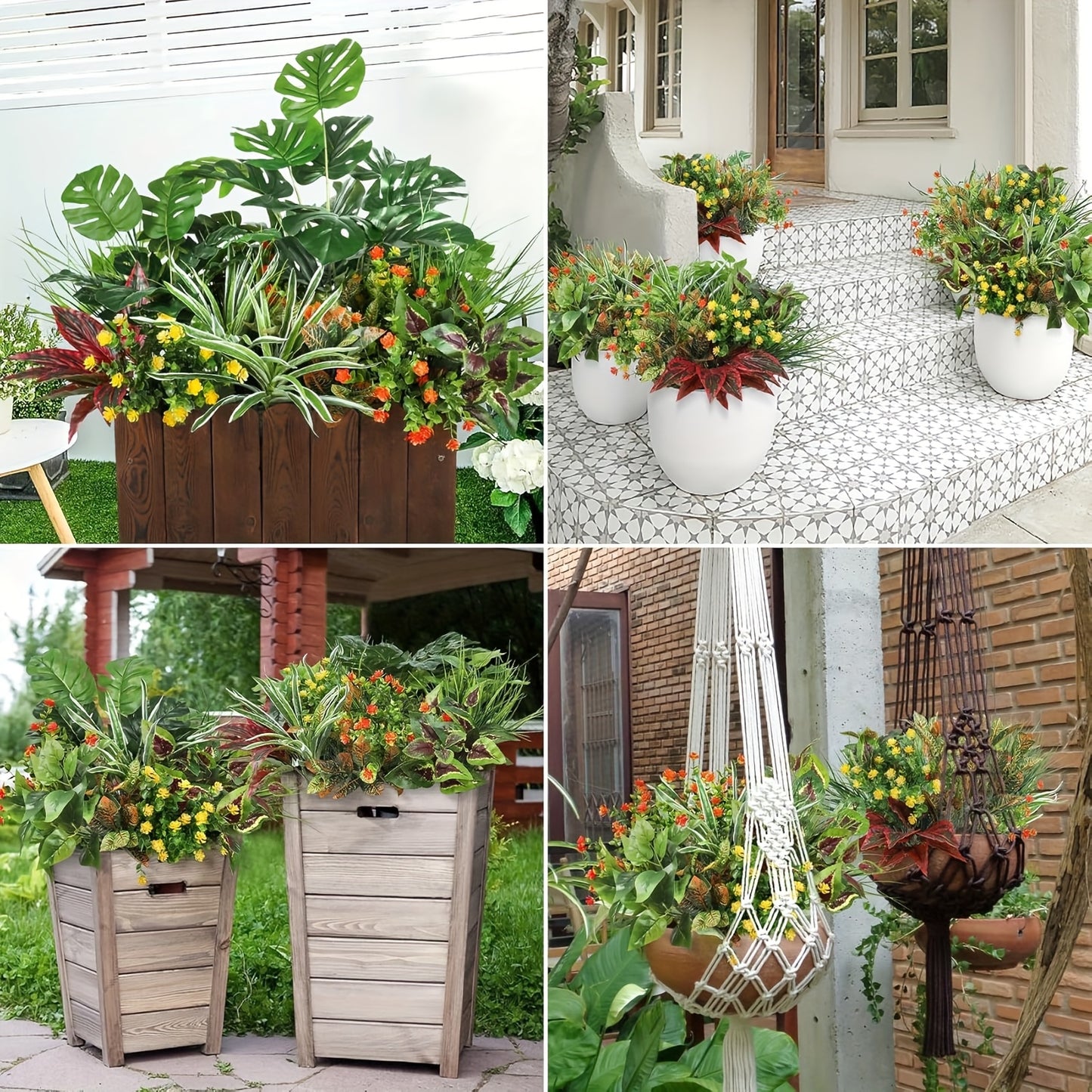 18 outdoor artificial plants, anti UV, fake green stems, fake shrubs, indoor and outdoor hanging, front porch, courtyard garden, window sill box, home decoration