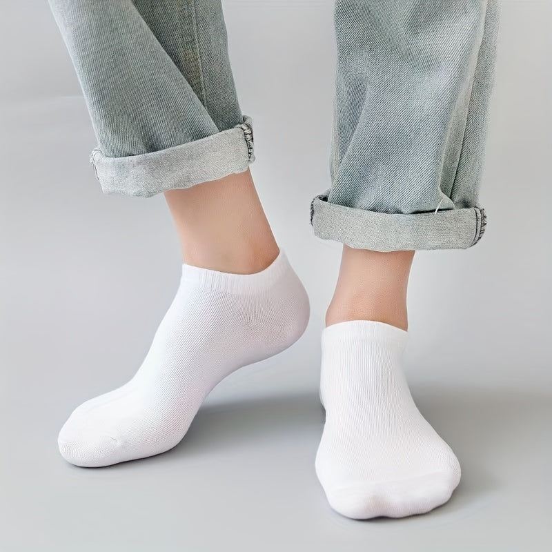 1/5/10/20 Pairs Men's Anti-odor Plain Color Thin Sweat-absorbing Breathable Invisible Ankle Socks, Boat Socks For Spring & Summer