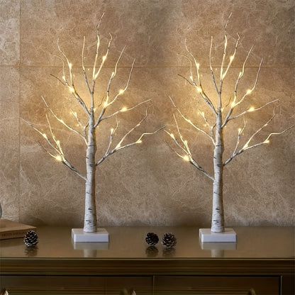 1pc 2ft Warm White Battery Operated White Birch Tree Lights for Home Decoration, Desktop Mini Artificial Tree Lights with Fireplace Holder for Christmas and Summer