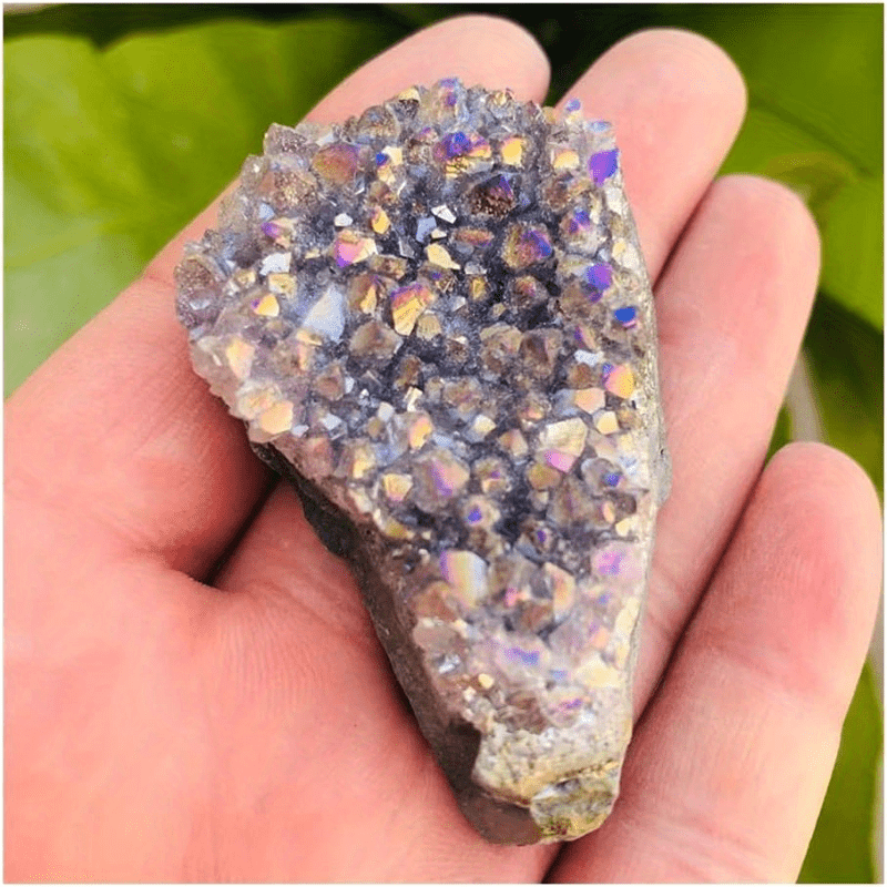 1pc Aura Amethyst Cluster Titanium Bonded High Decoration Crystal, Natural Reiki Rock And Calming Effects