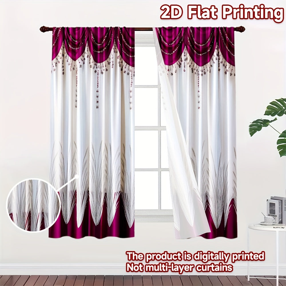 [Contemporary Curtains] 2pcs, 2D FLAT PRINTING Curtains, Contemporary Curtains red Durable 100% Polyester Fabric (without rod, No movement, no battery) Art Deco Festive for Living Room, Bedroom, Kitchen, Bathroom Decor, 2D Fl