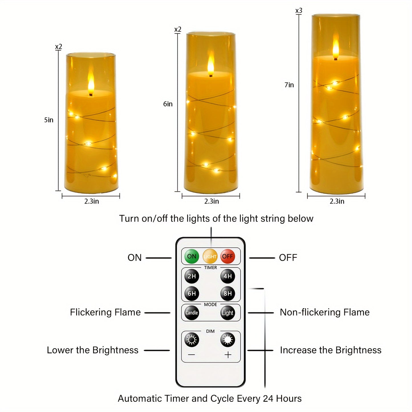 [Fast Arrival] 7-Acrylic Flameless Column Candle - Flameless Candles with Remote Control, Embedded Star String, and Battery Powered LED Lights - Perfect Home Decoration for Halloween and Christmas Ambiance