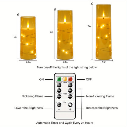 [Fast Arrival] 7-Acrylic Flameless Column Candle - Flameless Candles with Remote Control, Embedded Star String, and Battery Powered LED Lights - Perfect Home Decoration for Halloween and Christmas Ambiance