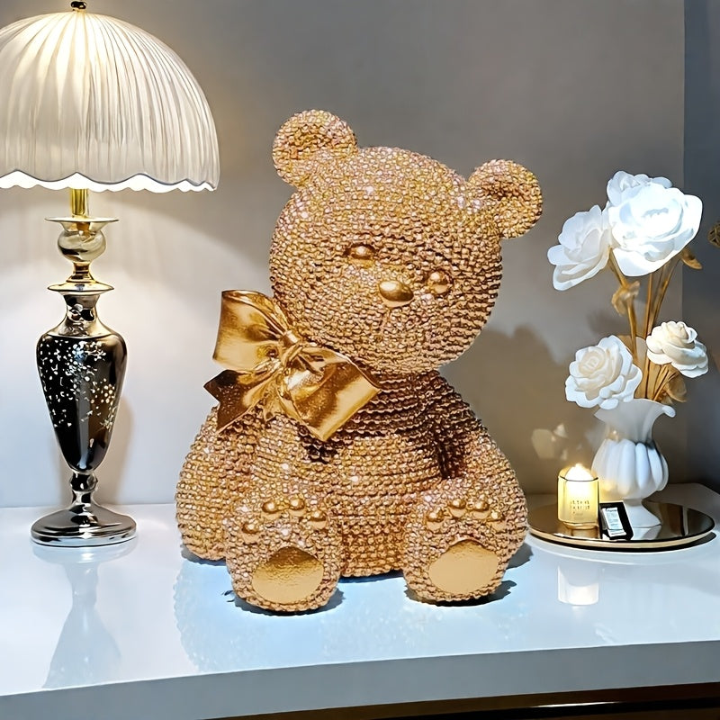 1pc Art Deco Resin Bow Bear Statue, Alphabet Animal Theme, Versatile Room Decor, Ideal for Christmas, Easter, Thanksgiving, New Year, Valentine'S Day - No Electricity Needed