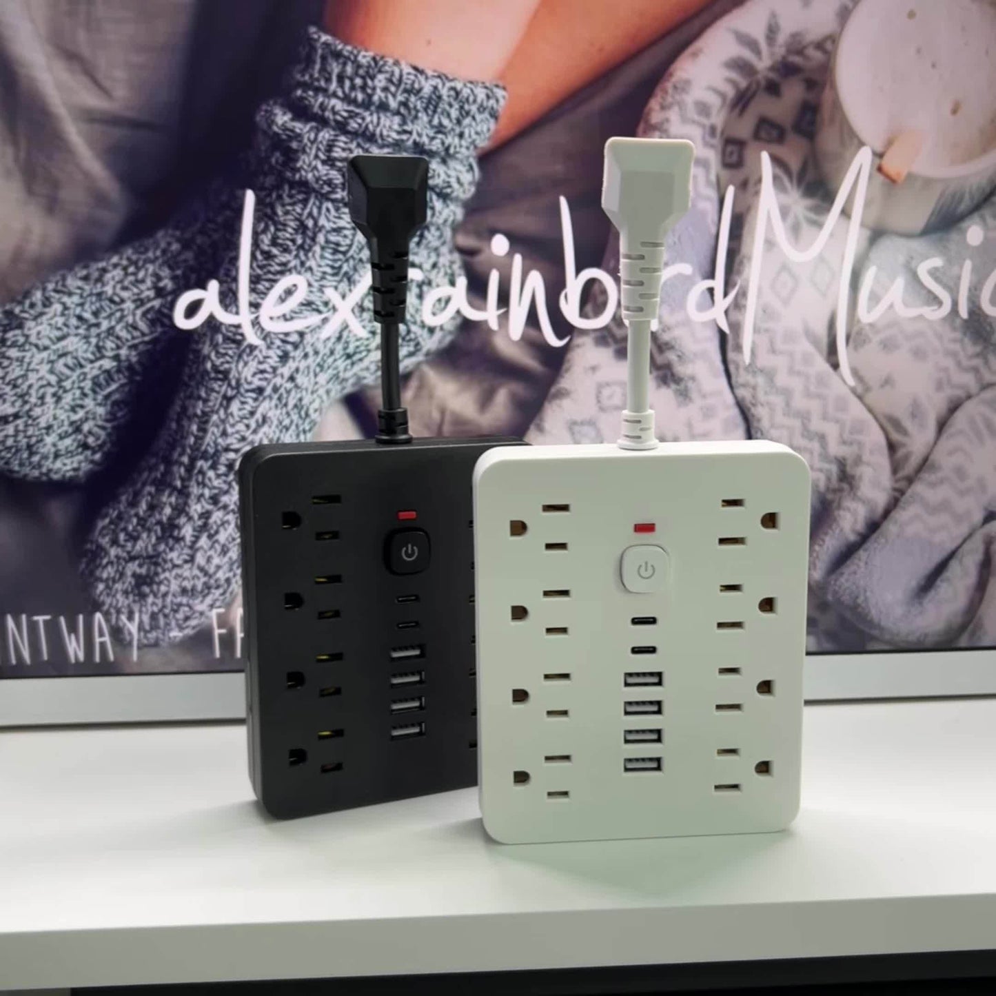 14-in-1 Power Strip with Surge Protector - 8 AC Outlets And 6 USB Ports (2 USB-C)| Flat Plug, Space Saving Design, Unique Short Cord Design, Overload Protection for Home, School, Office. Available In Black And White