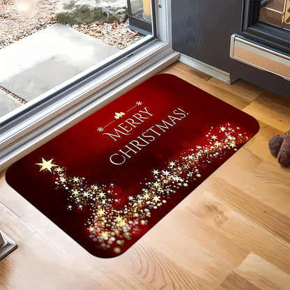 1pc Festive Christmas Welcome Doormat - Anti-Slip, Stain-Resistant, Machine Washable Area Rug with Shiny Star Pattern for Living Room, Bedroom, Kitchen, Office, Holiday Home Decoration - Perfect for Christmas Festival Celebra