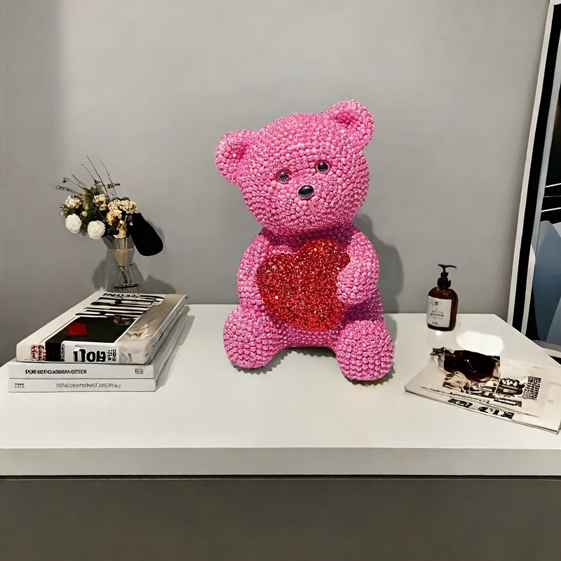 [Art Deco Pink Bear Sculpture] 1pc Art Deco Style Resin Pink Bear Sculpture, Love Theme Figurine, Versatile Room Decor for Living Room, Bedroom, Prayer Room, Christmas, Halloween, Thanksgiving, Valentine's Day, New Year