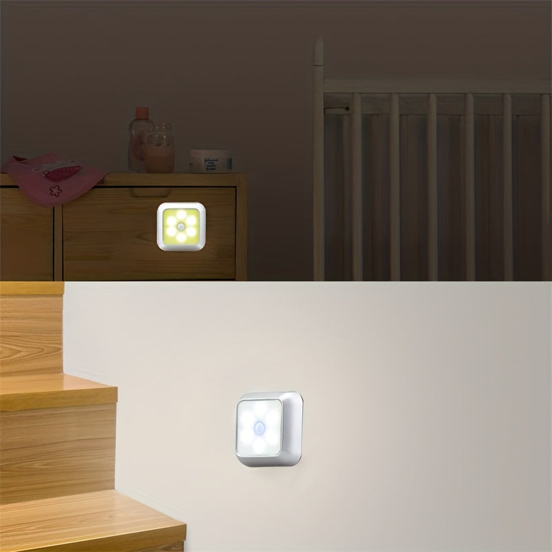 1pc 6LED Capteur de mouvement Veilleuse LED Applique murale Placard Armoire Escalier sans fil pour Échelle Chambre à coucher Couloir Escalier Décoration intérieure